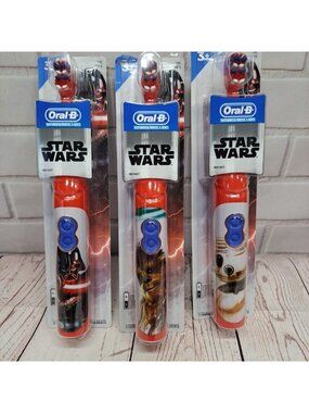3 Pc Lot, Oral-B Kid's Disney STAR WARS Battery‎ Toothbrush, Vader, Chewy, BB-8